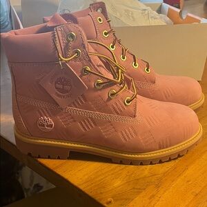 Timberland Embossed Pink Boots with Gold Eyelets